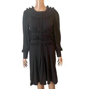 Zapelle Black Dress Womens Sm 4 Ruffle Button Front Gothic Cottagecore eshakti